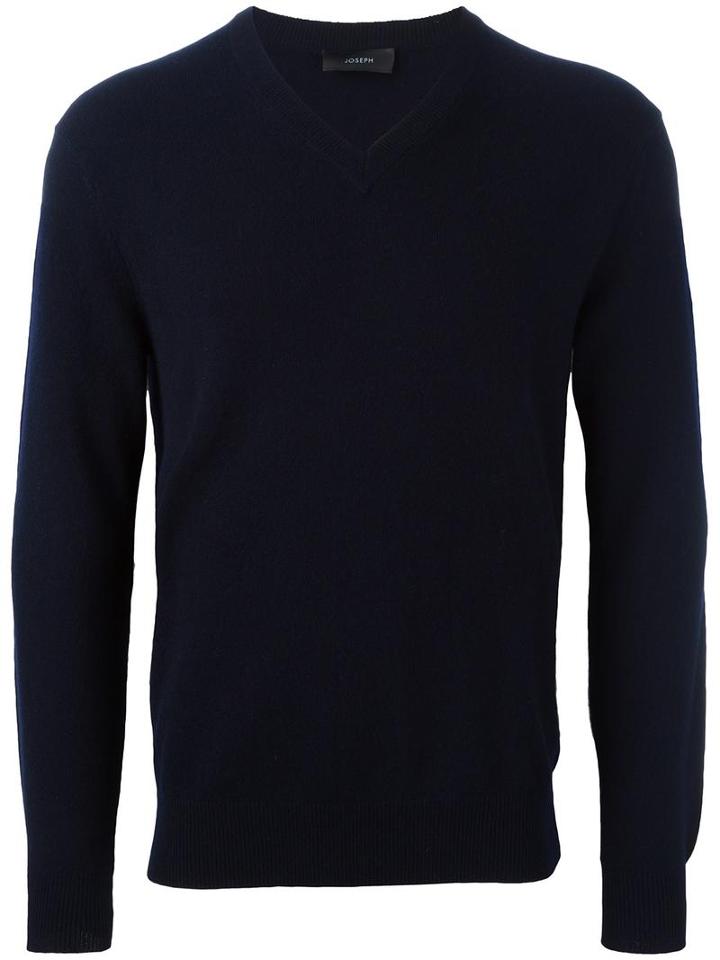 Joseph V Neck Jumper, Men's, Size: Medium, Blue, Cashmere