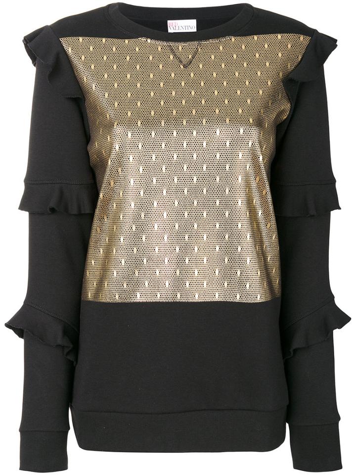 Red Valentino - Ruffled Panelled Sweatshirt - Women - Cotton/polyamide - S, Black, Cotton/polyamide