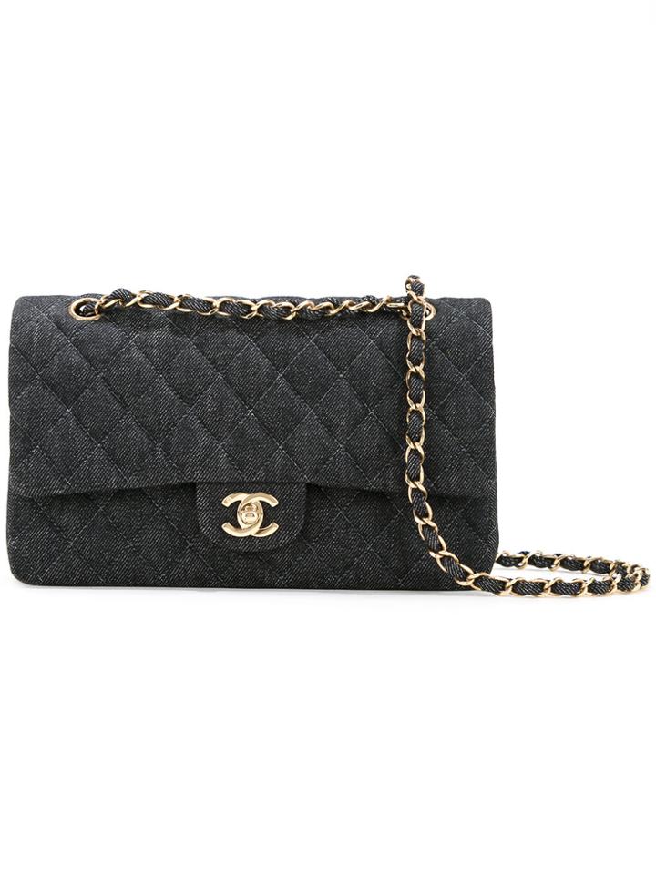 Chanel Vintage Quilted Denim Shoulder Bag - Black
