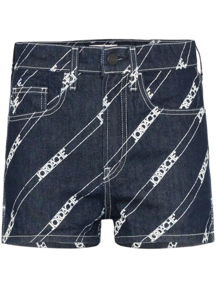 Jordache High Rise Logo Print Denim Shorts - Blue