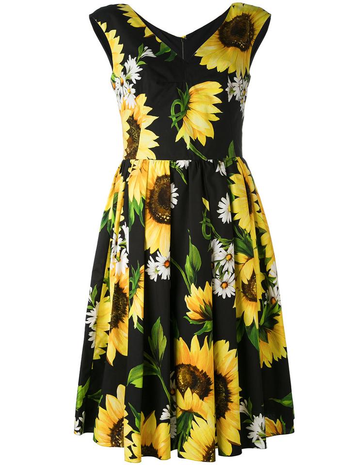 Dolce & Gabbana - Sunflower Print Dress - Women - Cotton - 40, Black, Cotton