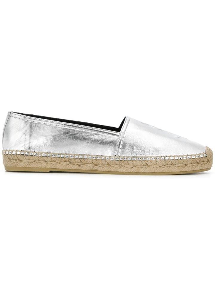 Saint Laurent Embossed Monogram Ballerinas - Silver