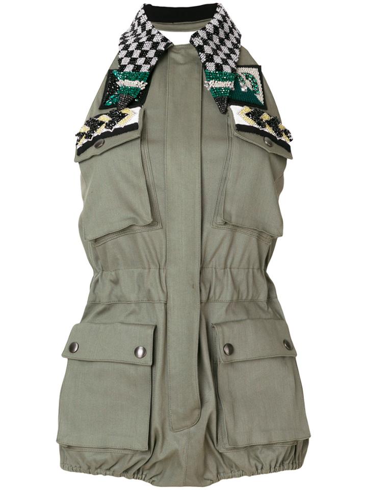 Miu Miu Embellished Denim Playsuit - Green