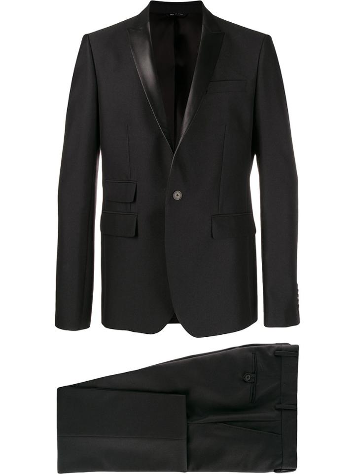 Les Hommes Satin Lapel Suit - Black