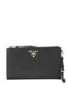 Prada Zipped Leather Clutch - Black