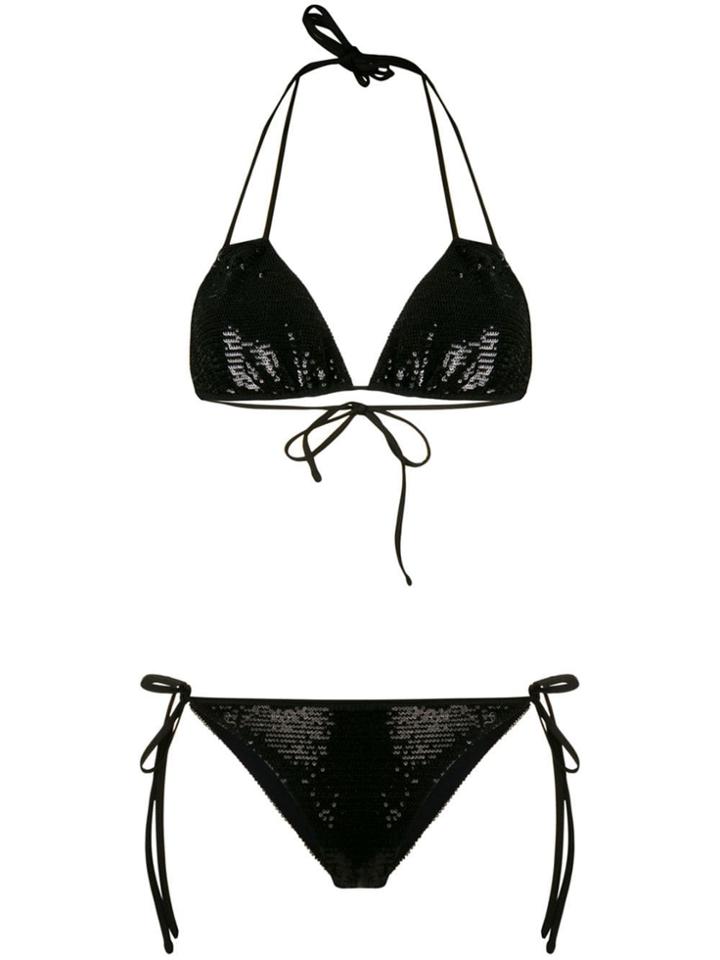 Alessandra Rich Sequinned Bikini - Black