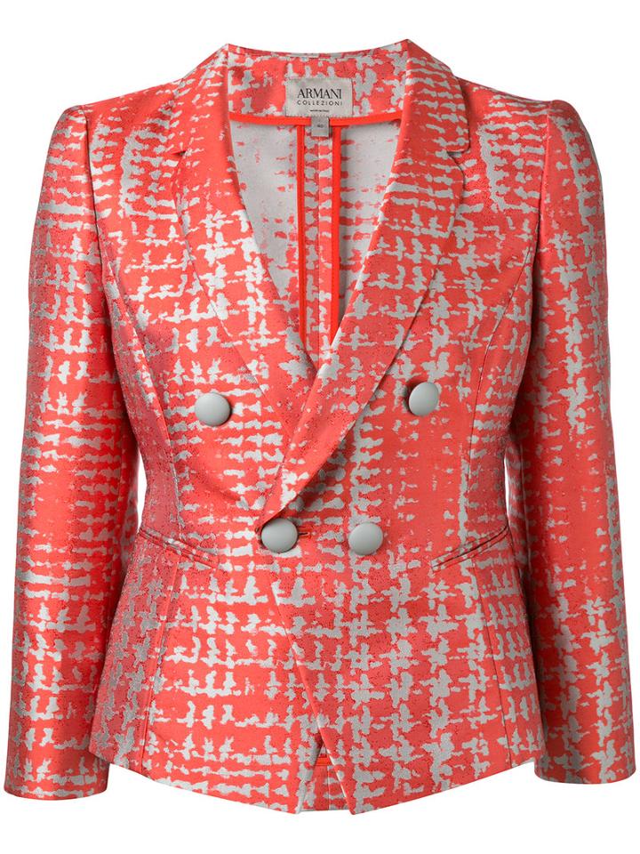 Armani Collezioni - Dogtooth Patterned Blazer - Women - Silk/cotton/polyester - 40, Red, Silk/cotton/polyester