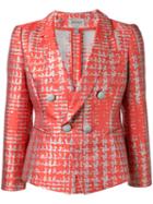 Armani Collezioni - Dogtooth Patterned Blazer - Women - Silk/cotton/polyester - 40, Red, Silk/cotton/polyester