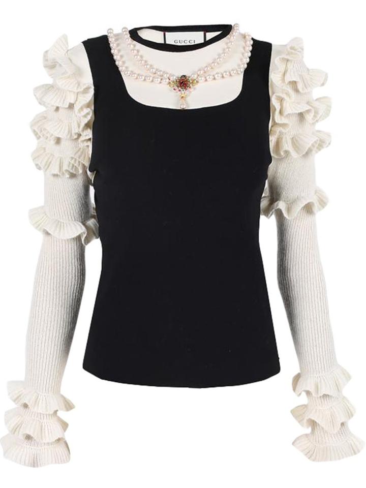 Gucci Ruffle Sleeve Sweater, Size: Xs, White, Wool
