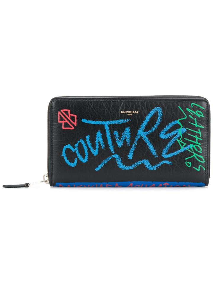Balenciaga Bazar Continental Graffiti Wallet - Black