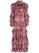 Gucci Floral Print Ruffled Dress - Pink & Purple