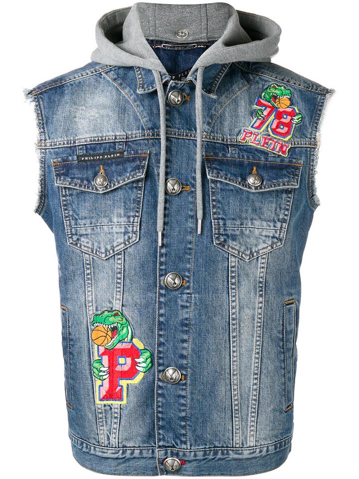 Philipp Plein Dim Capuccio Patch Gilet, Men's, Size: Large, Blue, Cotton