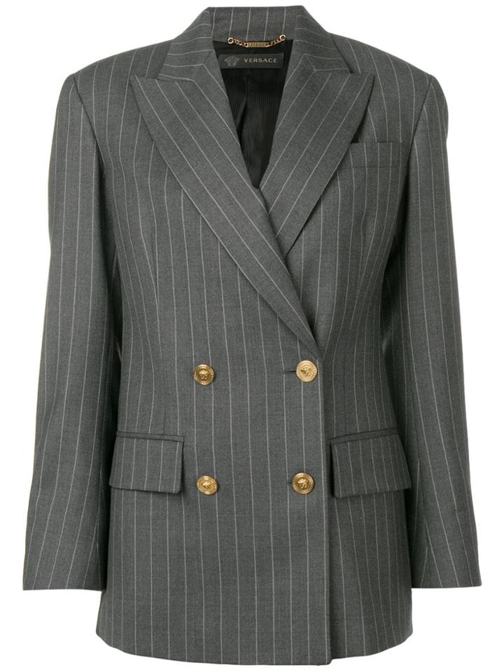Versace Double Breasted Pinstripe Blazer - Grey