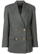 Versace Double Breasted Pinstripe Blazer - Grey