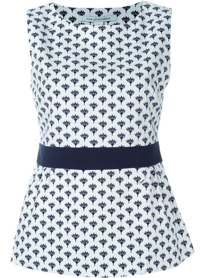 Diane Von Furstenberg Peace Palm Pattern Contrast Waist Peplum Tank