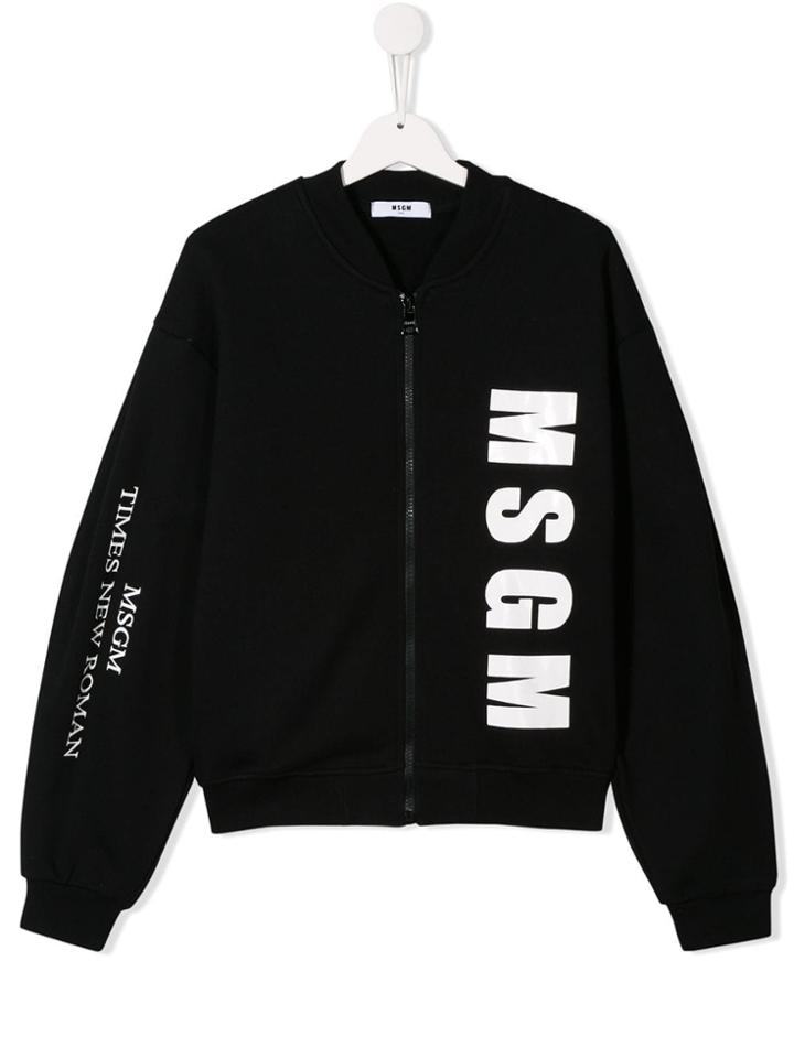 Msgm Kids Teen Logo Zipped Sweatshirt - Black