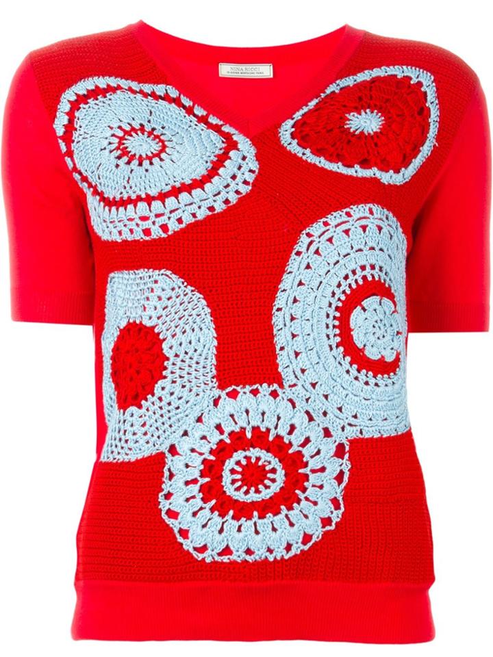 Nina Ricci Shortsleeved Crochet Jumper - Red