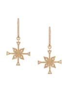 Azlee Compass Charm Diamond Hoops - Yellow