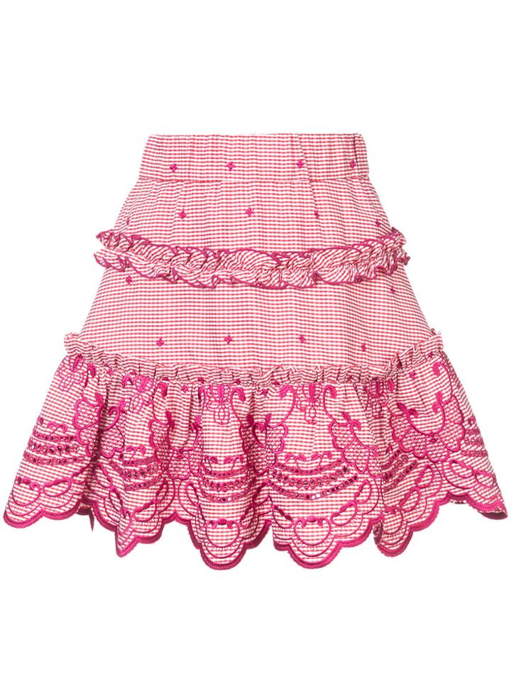 Alexis Gingham Skirt With Embroidered Design