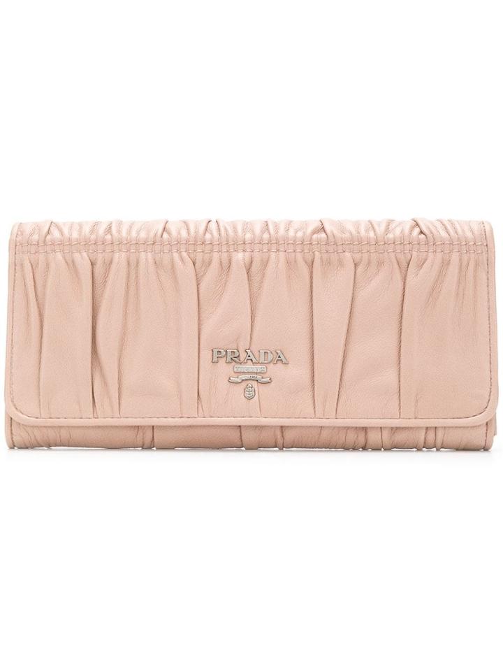 Prada Gathered Flap Continental Wallet - Neutrals