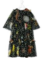 Dolce & Gabbana Kids - Sheer Printed Dress - Kids - Silk/viscose - 10 Yrs, Black