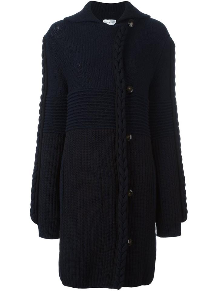 Sonia Rykiel Braid Knit Cardi-coat, Women's, Size: Small, Blue, Polyamide/wool