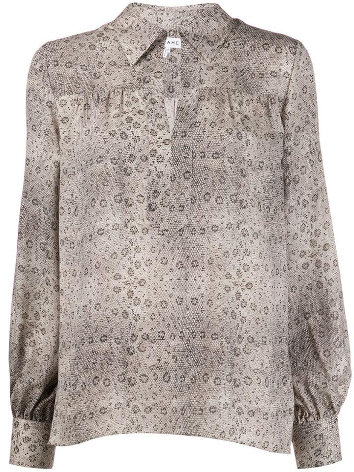 Frame Snake-print Silk Peasant Blouse - Neutrals