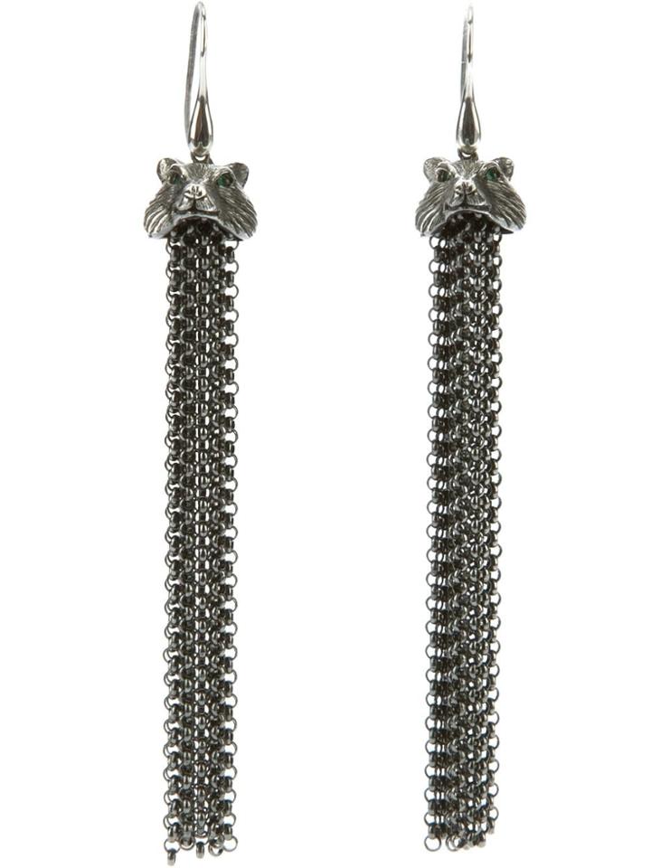 Ugo Cacciatori 'wolf' Fringe Chain Earrings - Black