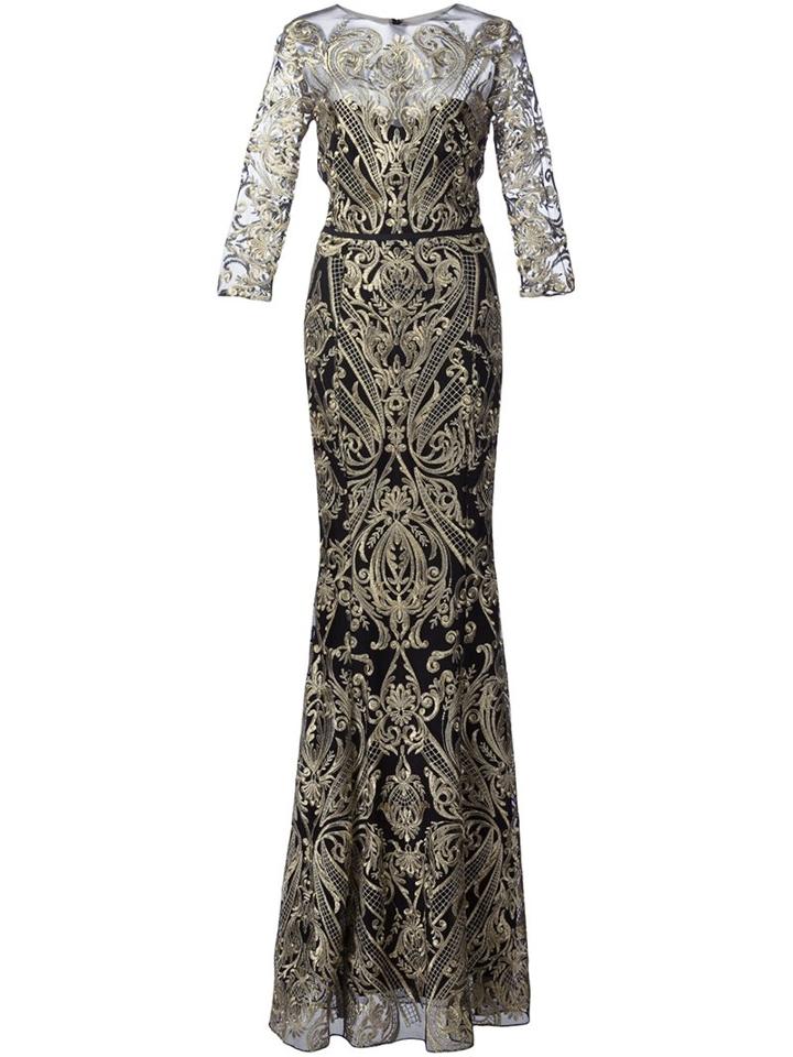 Marchesa Notte Embroidered Gown, Women's, Size: 2, Black, Nylon