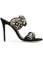 René Caovilla Open Toe Crystal Pumps - Black