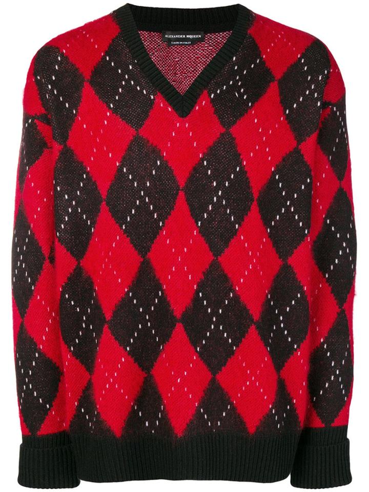 Alexander Mcqueen Argyle Knit Sweater - Black