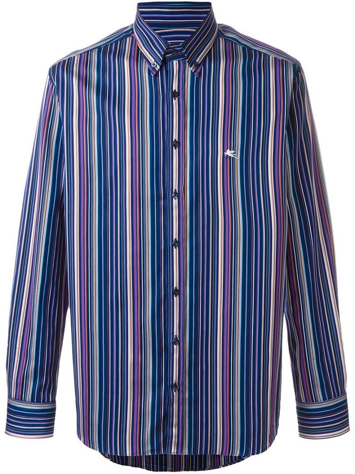 Etro Striped Button Down Shirt, Men's, Size: 42, Pink/purple, Cotton