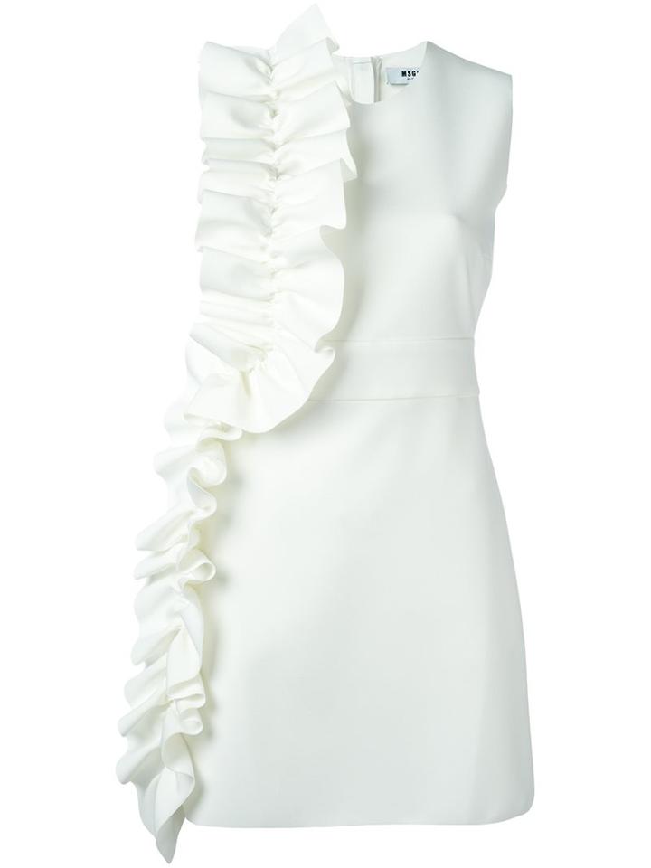 Msgm Ruffle Detail Dress, Women's, Size: 38, White, Polyester/viscose/spandex/elastane