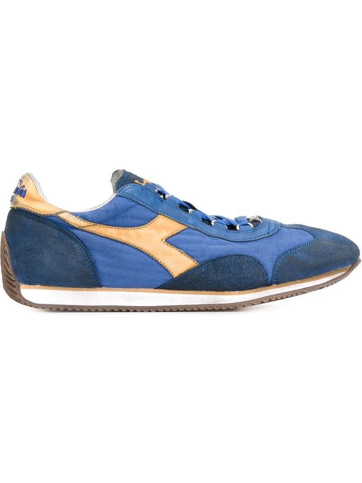 Diadora Panelled Sneakers, Men's, Size: 9, Blue, Leather/nylon/rubber