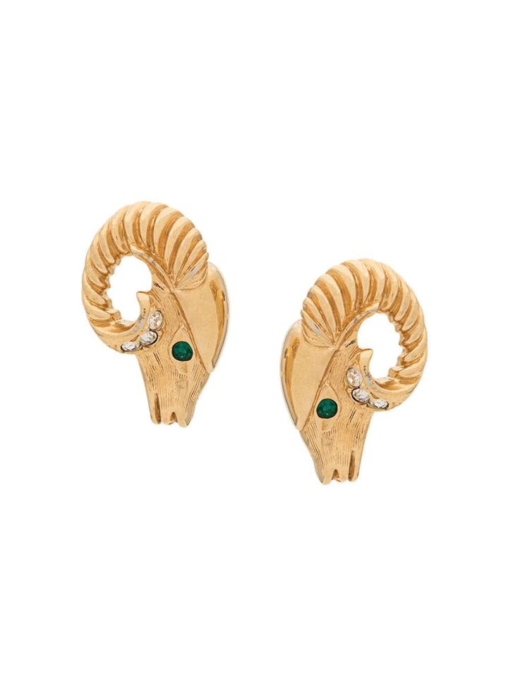 Kenneth Jay Lane 1980s Ram Head Earrings - Gold