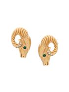 Kenneth Jay Lane 1980s Ram Head Earrings - Gold