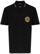 Versace Medusa Embroidered Cotton Polo Shirt - Black
