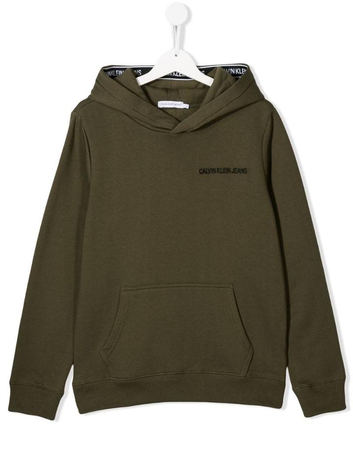 Calvin Klein Kids Teen Logo Embroidered Hoodie - Green