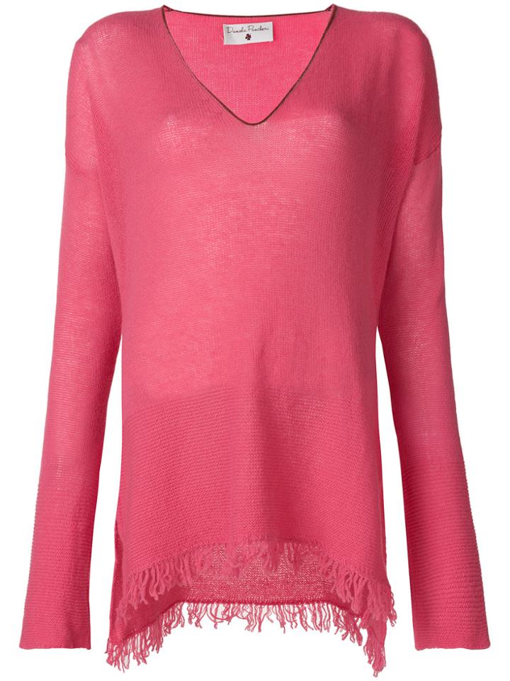 Danielapi Frayed Hem Jumper - Pink & Purple