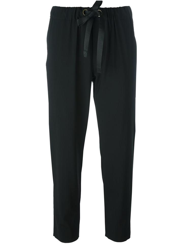 Erika Cavallini Tie Waist Trousers, Women's, Size: 46, Black, Spandex/elastane/virgin Wool