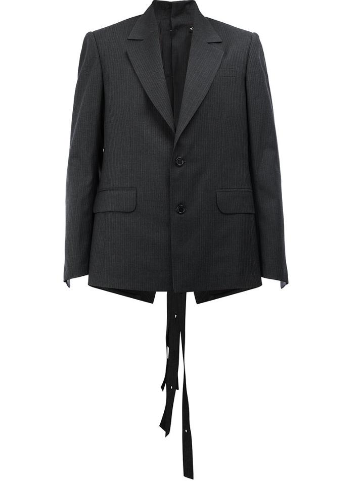 Y / Project Back Buttoned Pinstripe Blazer, Men's, Size: Large, Black, Acetate/wool