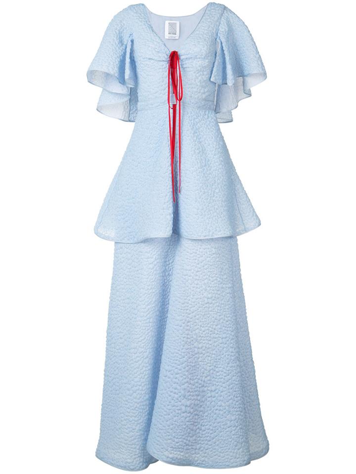 Rosie Assoulin Textured Ribbon V-neck Dress, Women's, Size: 4, Blue, Silk/cotton/polyamide