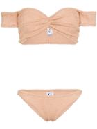 Hunza G Brigitte Knotted Off-shoulder Bikini - Brown