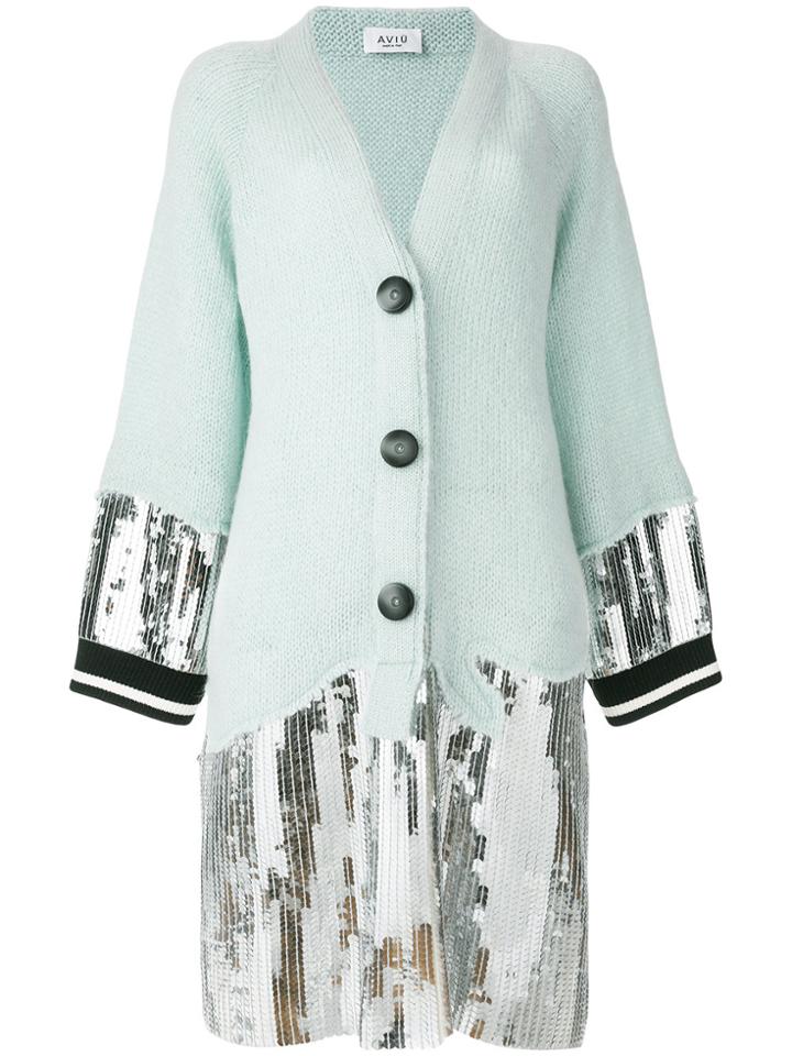 Aviù Long Sequin Trim Cardigan - Green