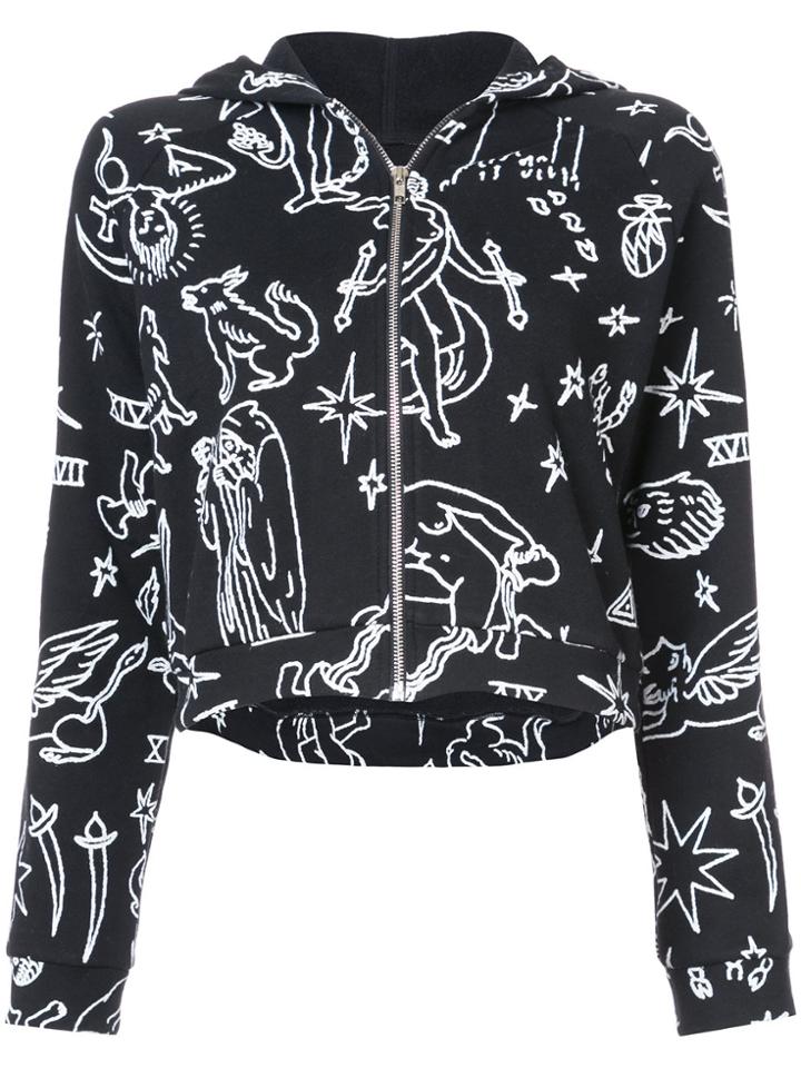The Elder Statesman Printed Zip Hoodie - Black