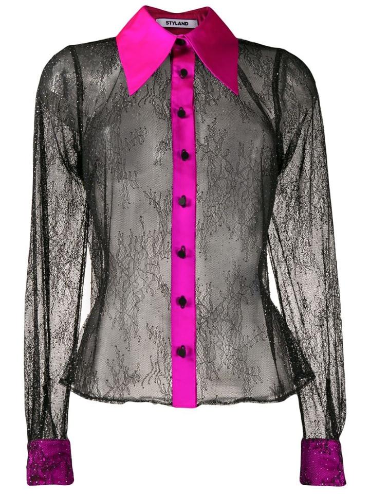 Styland Floral Lace Shirt - Black