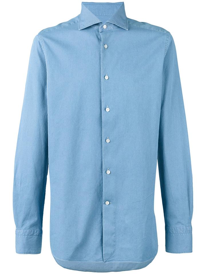 Ermenegildo Zegna - Pointed Collar Long Sleeved Shirt - Men - Cotton - Xl, Blue, Cotton