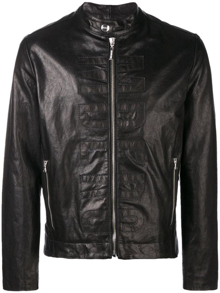 Dirk Bikkembergs Logo Leather Jacket - Black