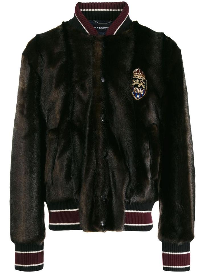 Dolce & Gabbana Faux Fur Bomber Jacket - Brown