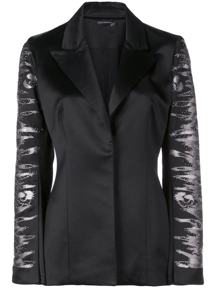 Josie Natori Embroidered Satin Blazer - Black
